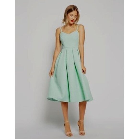 NEW NWT ASOS mint green Midi Skater Dress in Bonded Texture womens size 8 - Picture 1 of 9